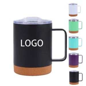 Double Wall Travel Coffee Tumbler Cups 12oz Straight Stainless Steel Mug with Handle and Wooden Bottom