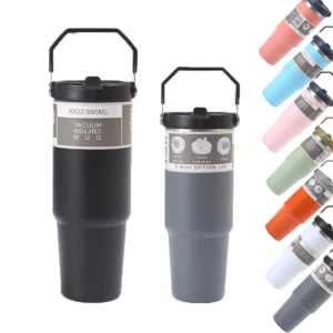20/30oz Double Wall Stainless Steel 18/8 Vacuum Insulated copo Termico 30oz Flip Straw Tumbler with Handle Lid