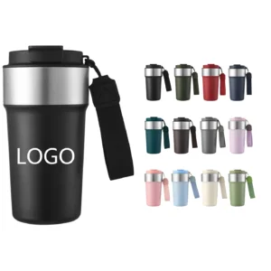 2025 New Product Custom Logo 510ML Double Wall Stainless Steel Vacuum Insulated Milk Coffee Tea Cup with Handle Strap