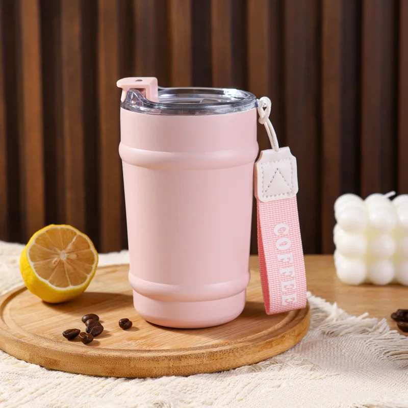 Customized Drinking 350ML Powder Coated Mugs Insulated Tumbler Cup Stainless Steel Travel Coffee Tumbler with Rope - Image 4