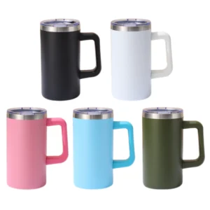 20oz Stainless Steel Coffee Mug Rainbow Plated Camping Coffee Mug with Handle and Sliding Lid with Plastic Removable Handle