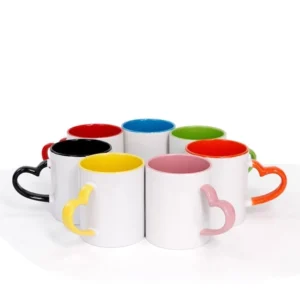 11oz Heart Shaped Handle Mug Sublimation Inner Color Custom Logo Ceramic Blank