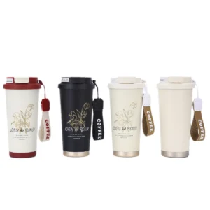 520ml Ceramic Coating Insulated Coffee Thermo Cup Coffee Mug Stainless Steel Water Bottles With Straw