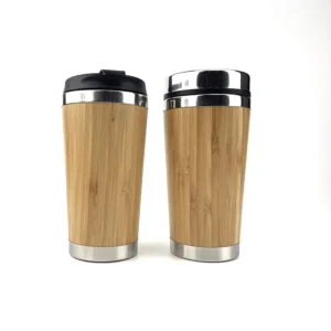 Hot Selling Reusable Double Wall Bamboo Coffee Cups 450ml Stainless Steel Thermos Coffee Mug with Lid