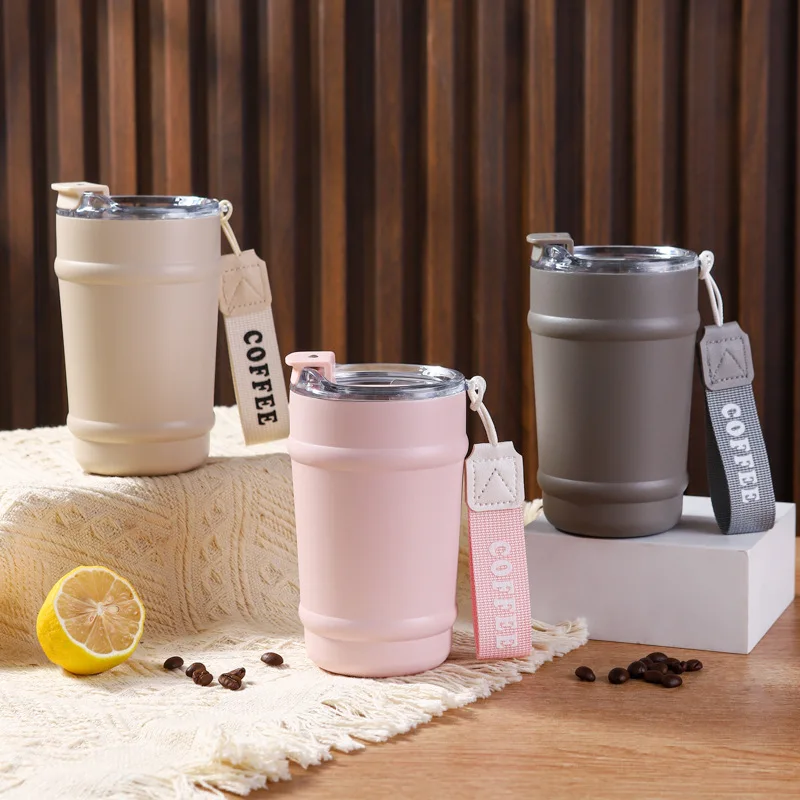 Customized Drinking 350ML Powder Coated Mugs Insulated Tumbler Cup Stainless Steel Travel Coffee Tumbler with Rope - Image 2