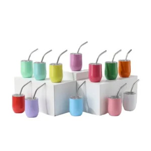 3oz New Mini Design Modern Coffee Mug Metal Material Double Wall Egg-Shaped Cup with Straw Lid Water Mug