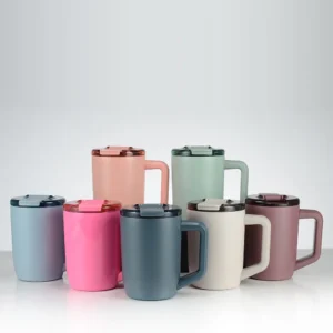 New Product 450ML Custom Logo Double Wall Stainless Steel Milk Tea Coffe Cup Mug with Handle and Thread Filp Lids