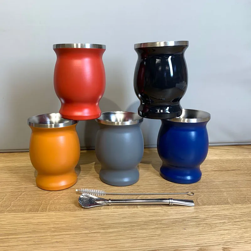 8oz Taza De Mate Wholesale Argentina Yerba Mate Tea Cup Double Walled Stainless Steel Mate Cup with Straw - Image 2
