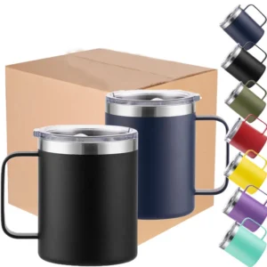 Custom Logo Reusable Leak Proof 12oz Metal 304 Stainless Steel Vacuum Thermo Travel Coffee Mug with Handle