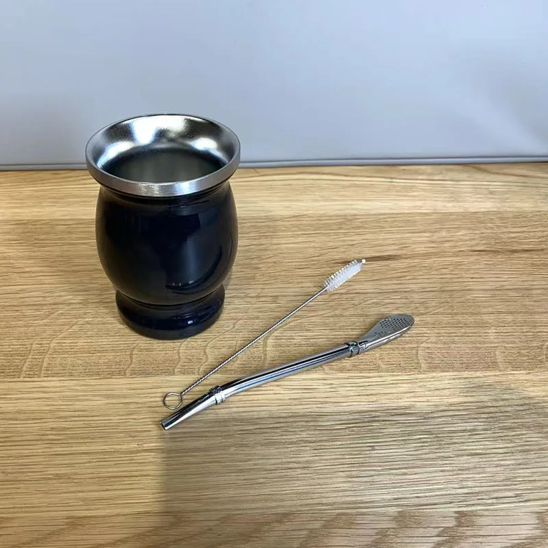 8oz Taza De Mate Wholesale Argentina Yerba Mate Tea Cup Double Walled Stainless Steel Mate Cup with Straw - Image 3
