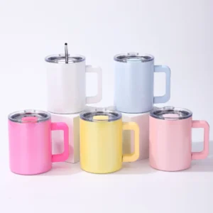 12oz Stainless Steel Insulated Colors Sublimation Coffee Tumbler Camping Mug With Handle and Magnetic Cover