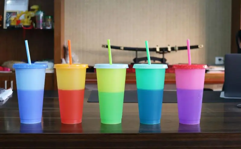 Hot Sell 12/16/24OZ BPA Free Custom Silkscreen logo Plastic Cup with Straw Cold Coffee Color Changing Tumbler - Image 5