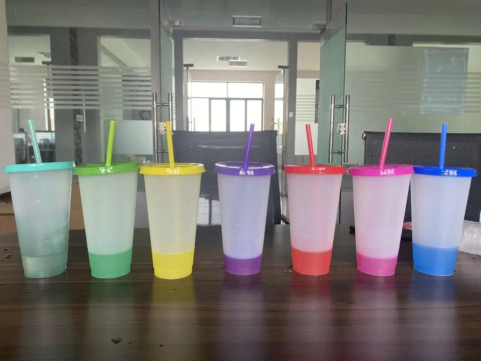 Hot Sell 12/16/24OZ BPA Free Custom Silkscreen logo Plastic Cup with Straw Cold Coffee Color Changing Tumbler - Image 3